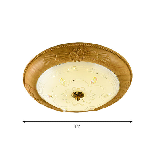 Minimalistic Led Milk Glass Flush Mount Ceiling Light In Yellow - Brown For Dining Room