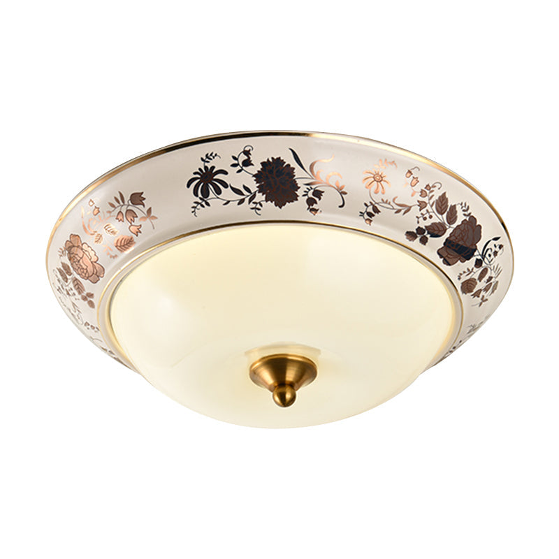 Retro Frosted Glass Led Ceiling Fixture - Hemisphere Hall White Flush Mount Light 12’/14’/18’ Width