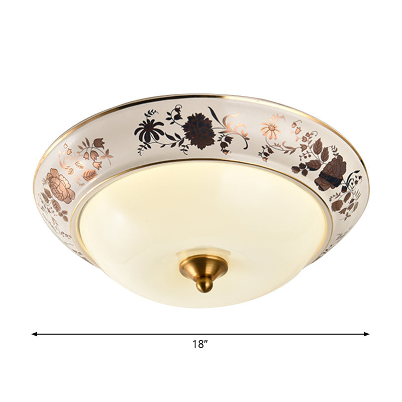 Retro Frosted Glass Led Ceiling Fixture - Hemisphere Hall White Flush Mount Light 12’/14’/18’ Width