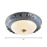 Ceramic Carved Rose Led Ceiling Lamp In Blue With White Glass Shade - Available 12/14/18 For Rural &