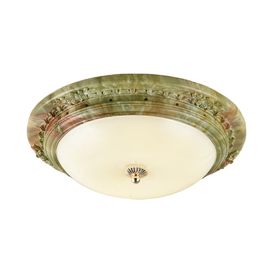 Country Milk Glass Led Ceiling Mount Light Green Dome Design Bedroom Flush Lighting -