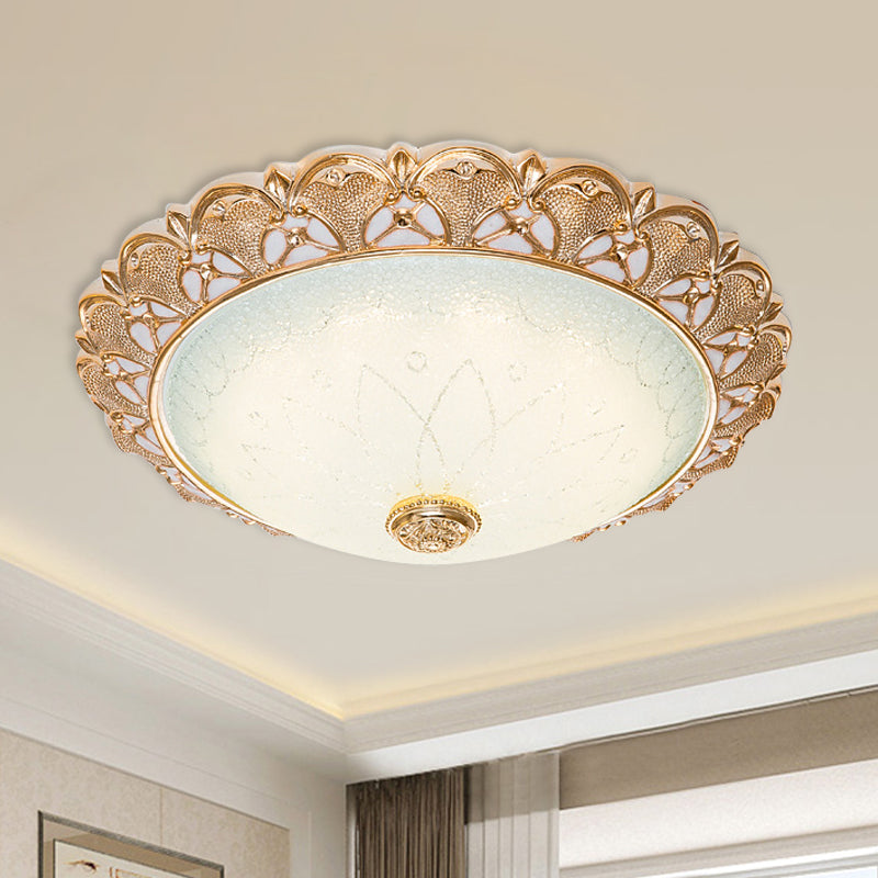 Gold Scallop Flush Light With Frosted Glass - Traditional Hotel Ceiling Mounted Lamp (Led) Available