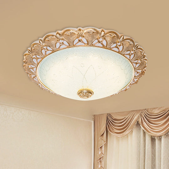 Gold Scallop Flush Light With Frosted Glass - Traditional Hotel Ceiling Mounted Lamp (Led) Available