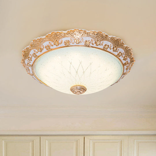Traditional Gold Opaline Glass Ceiling Light - Led Flush Mount Fixture (14’/16’/19.5’ W)