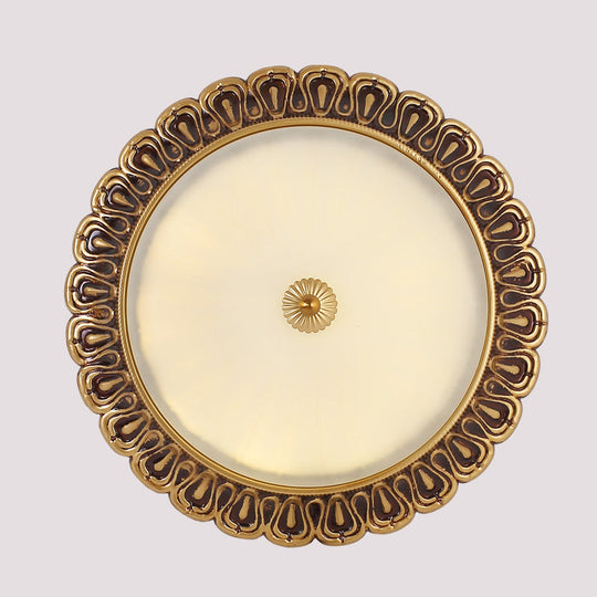 Vintage Milk Glass Ceiling Light - Hemispherical Design Brass Finish 3 - Light Flush Mount For