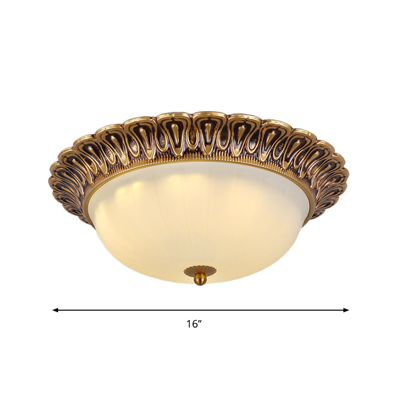 Vintage Milk Glass Ceiling Light - Hemispherical Design Brass Finish 3 - Light Flush Mount For
