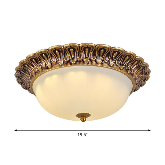 Vintage Milk Glass Ceiling Light - Hemispherical Design Brass Finish 3 - Light Flush Mount For