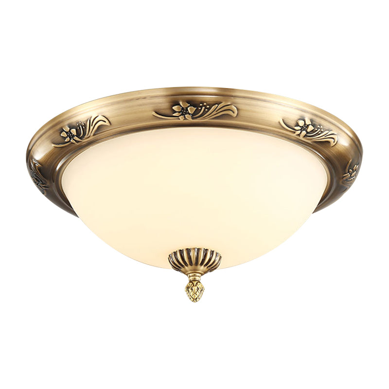 Hemisphere Flush Ceiling Light Brass Finish 2-Bulb Milky Glass Office Lighting 13/15/19.5 Dia