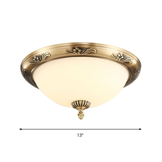 Hemisphere Flush Ceiling Light Brass Finish 2 - Bulb Milky Glass Office Lighting 13’/15’/19.5’ Dia