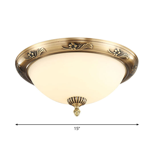 Hemisphere Flush Ceiling Light Brass Finish 2-Bulb Milky Glass Office Lighting 13/15/19.5 Dia