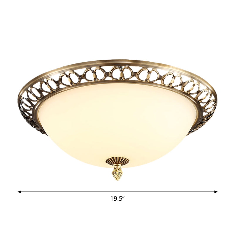 Antique Style Brass Finish 2 - Head Ceiling Mount Light With Frosted Glass Dome - 13’/15’/19.5’ Wide