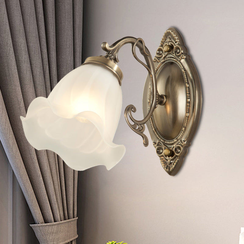 Frosted White Glass Ruffle Sconce Light - Traditional Corner Wall Mount In Bronze/Copper 1 / Bronze
