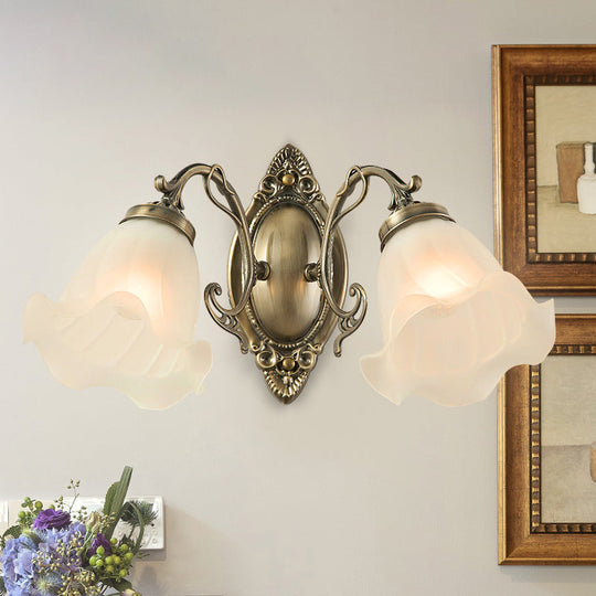 Frosted White Glass Ruffle Sconce Light - Traditional Corner Wall Mount In Bronze/Copper 2 / Bronze