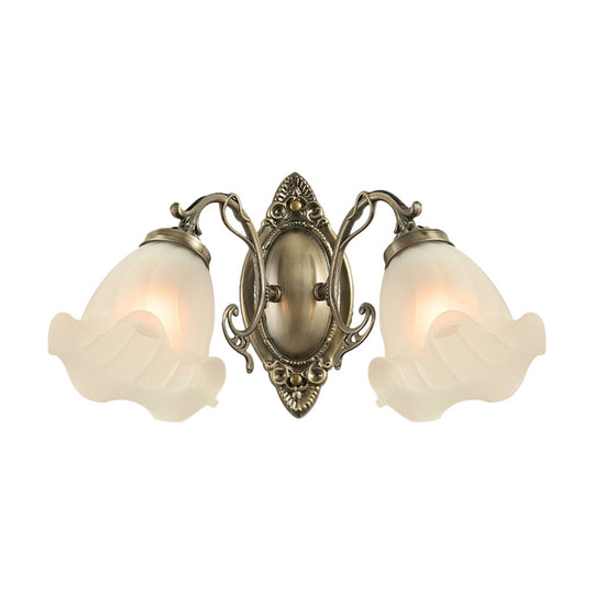 Frosted White Glass Ruffle Sconce Light - Traditional Corner Wall Mount In Bronze/Copper