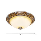 Dome Tan Glass Shade Flush Ceiling Light Fixture Led Bedroom Lamp In Brown - Traditional Style