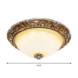 Dome Tan Glass Shade Flush Ceiling Light Fixture Led Bedroom Lamp In Brown - Traditional Style