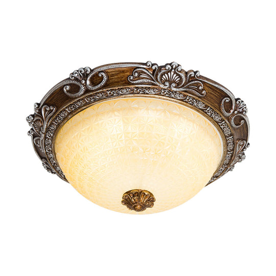 Countryside Bowl Led Flush Mount Light For Bedroom - Tan Glass In Brown (14’/16’/19.5’ W)