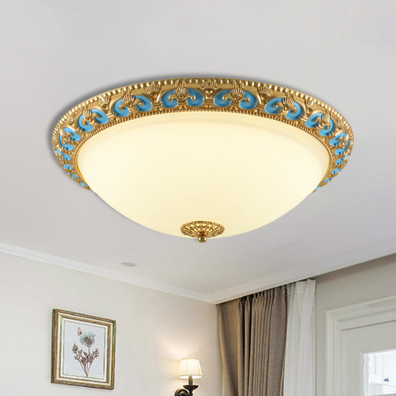 Led Flush Mount Light With Domed Shade In Cream Glass And Gold Finish - 12.5’/15’/19’ Sizes