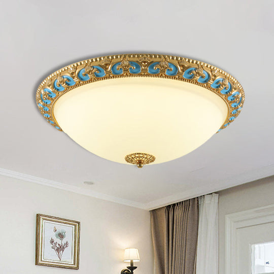 Led Flush Mount Light With Domed Shade In Cream Glass And Gold Finish - 12.5’/15’/19’ Sizes