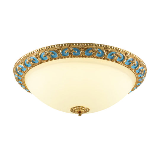 Led Flush Mount Light With Domed Shade In Cream Glass And Gold Finish - 12.5’/15’/19’ Sizes