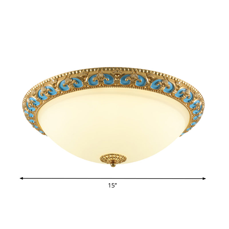 Led Flush Mount Light With Domed Shade In Cream Glass And Gold Finish - 12.5’/15’/19’ Sizes