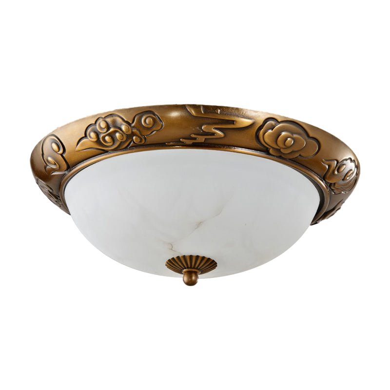 Brass Led Flush Lighting Traditional Milk White Glass Dome Shade Mount Lamp - 12’/16’/19.5’ Width