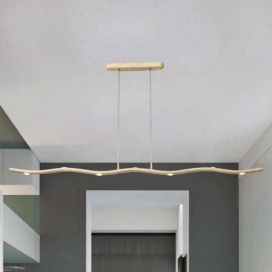 Sleek Led Metallic Ceiling Chandelier - Gold/Wood Waving Line Suspension Light In Warm/White