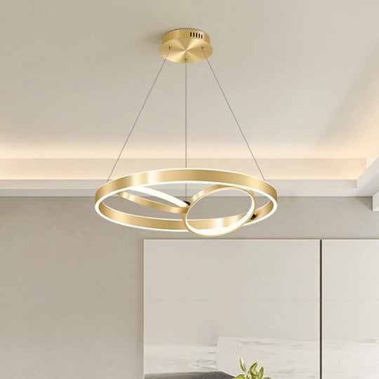 Golden Metallic Led Chandelier Light For Dining Room - Simplicity 3-Ring Ceiling Hang Fixture