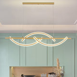 Minimalistic Metal Led Restaurant Chandelier In Black/Gold With 3-Arched Lines Warm/White Light Gold