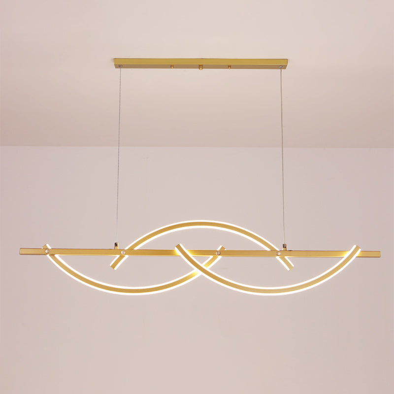 Modern Metal Led 3-Arched Line Restaurant Chandelier In Black/Gold - Warm/White Light