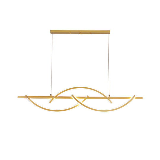 Minimalistic Metal Led Restaurant Chandelier In Black/Gold With 3-Arched Lines Warm/White Light