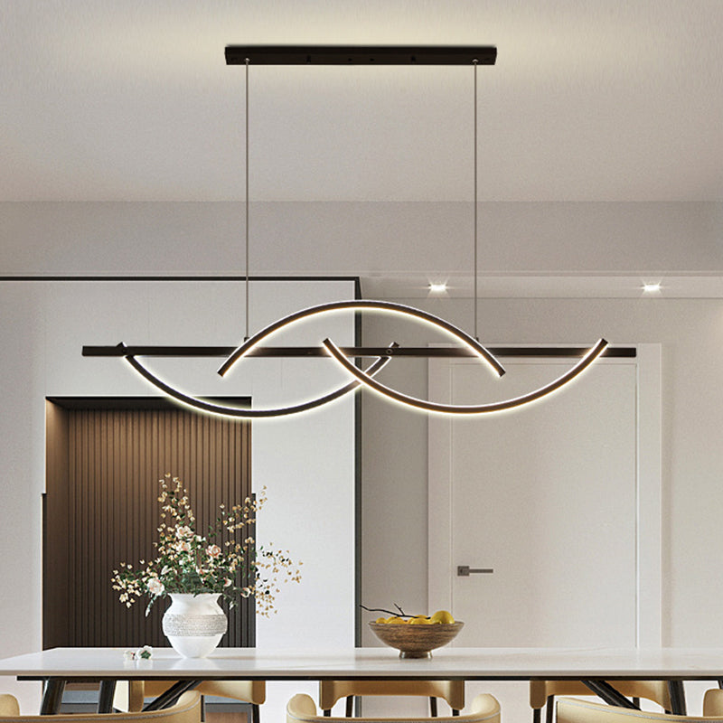 Modern Metal Led 3-Arched Line Restaurant Chandelier In Black/Gold - Warm/White Light