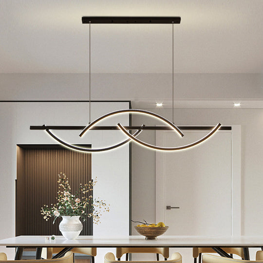Modern Metal Led 3-Arched Line Restaurant Chandelier In Black/Gold - Warm/White Light