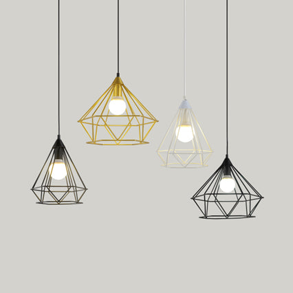 Diamond Wire Guard Pendant Light - Rustic Metal Hanging Lamp For Stair Cafe