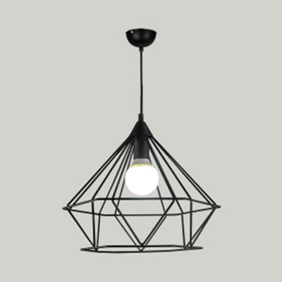 Diamond Wire Guard Pendant Light - Rustic Metal Hanging Lamp For Stair Cafe Black / 15.5