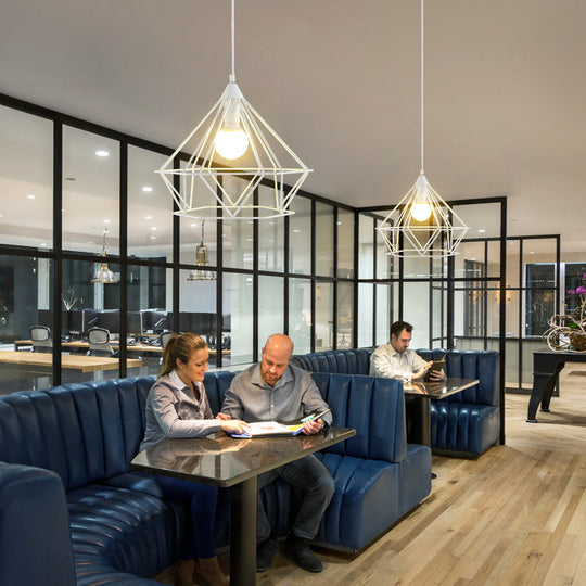 Diamond Wire Pendant Light For Stair Cafe - Traditional Metal Hanging Lamp