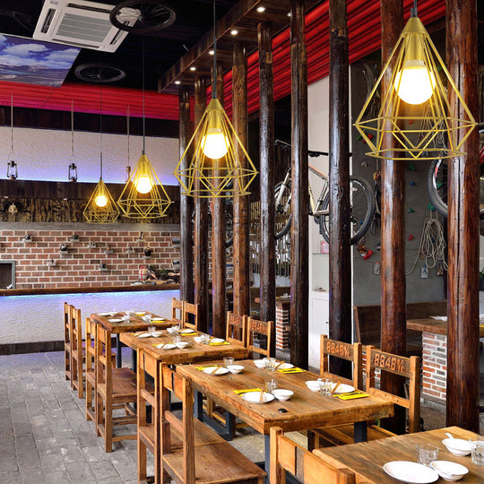 Diamond Wire Pendant Light For Stair Cafe - Traditional Metal Hanging Lamp