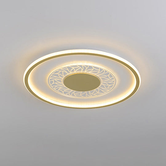 Gold Led Metal Flush Ceiling Lamp - 16’/19.5’ Simple Design Square/Round Fixture