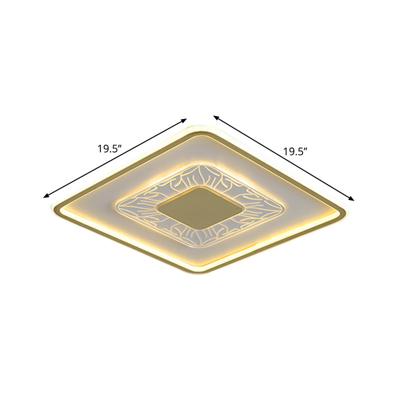Gold Led Metal Flush Ceiling Lamp - 16’/19.5’ Simple Design Square/Round Fixture