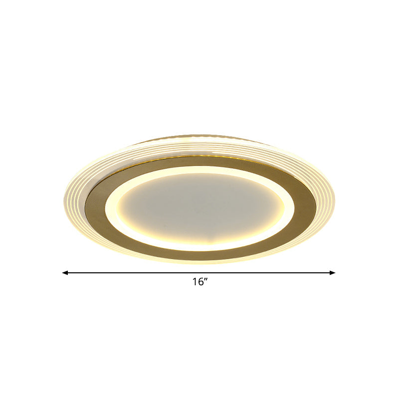 Modern Led Gold Flush Mount Lamp Metallic Square/Round Shape Options 16’/19.5’ Wide