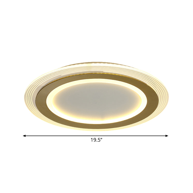Modern Led Gold Flush Mount Lamp Metallic Square/Round Shape Options 16’/19.5’ Wide