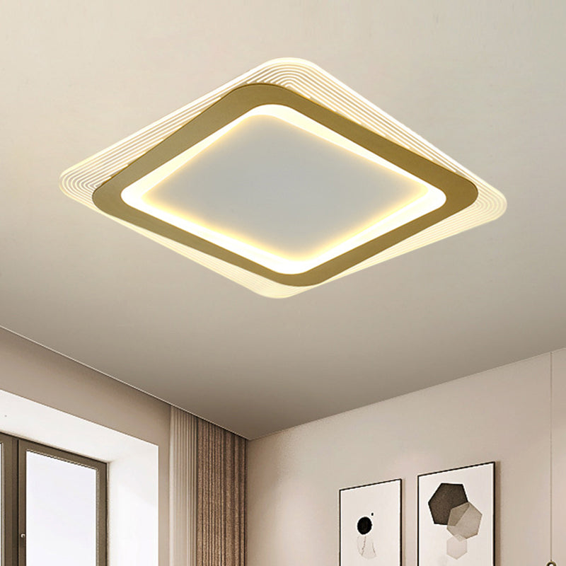 Modern Led Gold Flush Mount Lamp Metallic Square/Round Shape Options 16’/19.5’ Wide / 16’