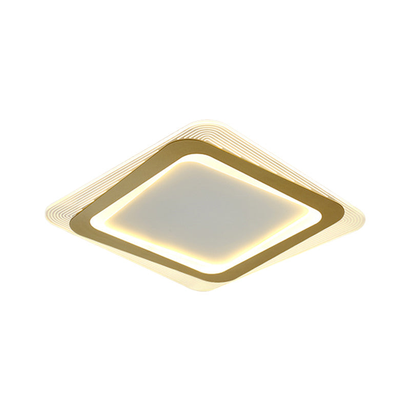 Modern Led Gold Flush Mount Lamp Metallic Square/Round Shape Options 16’/19.5’ Wide