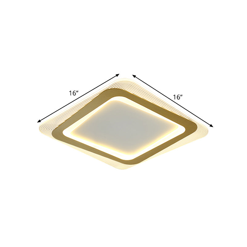 Modern Led Gold Flush Mount Lamp Metallic Square/Round Shape Options 16’/19.5’ Wide