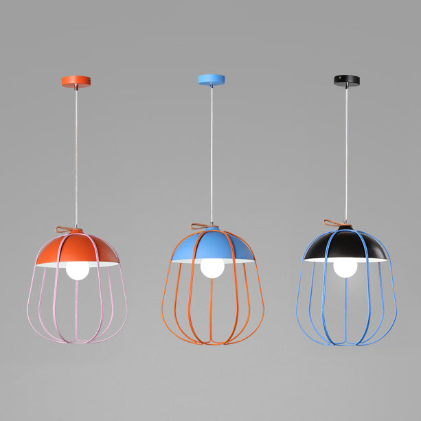 Nordic Single Pendant Light With Wire Guard In Black Blue Or Orange