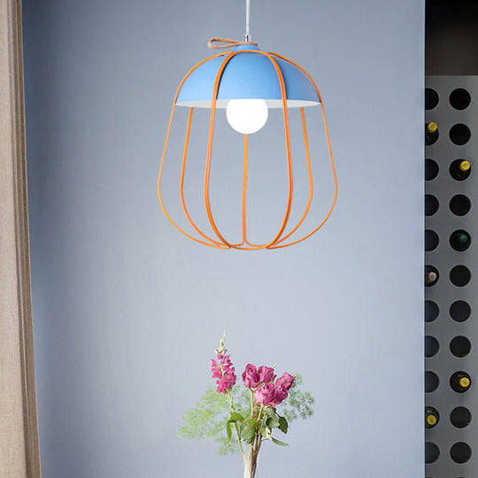 Nordic Single Pendant Light With Wire Guard In Black Blue Or Orange