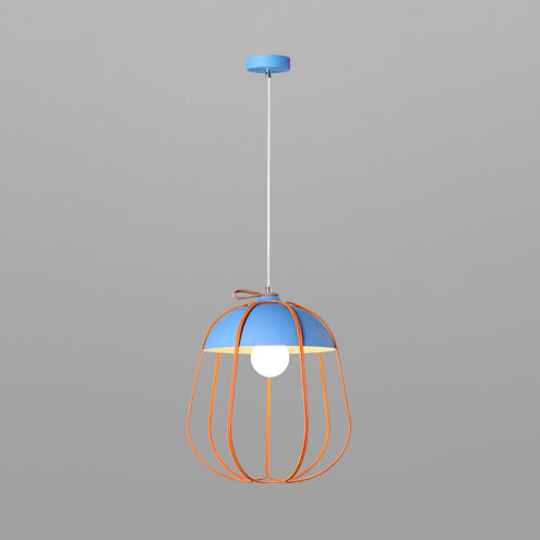 Nordic Single Pendant Light With Wire Guard In Black Blue Or Orange