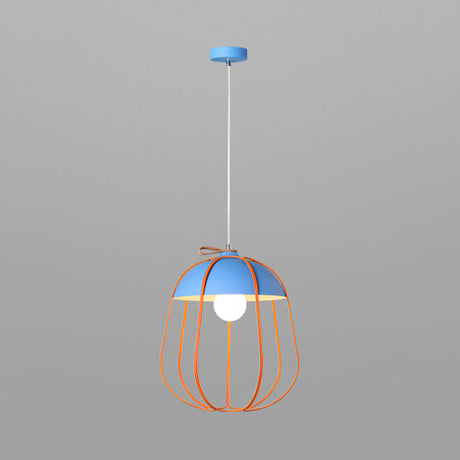 Nordic Metal Single Pendant Light In Black/Blue/Orange - Wire Guard Ceiling Hanging Lamp Blue