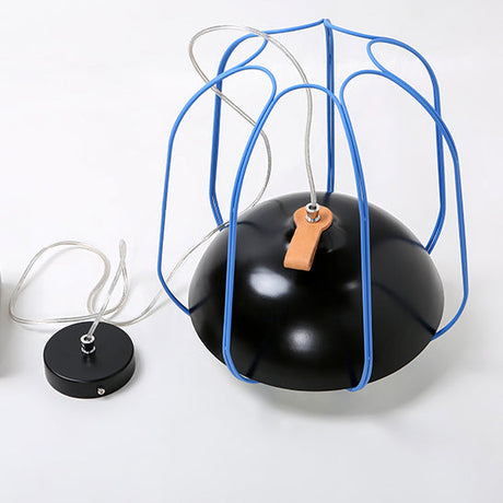 Nordic Metal Single Pendant Light In Black/Blue/Orange - Wire Guard Ceiling Hanging Lamp