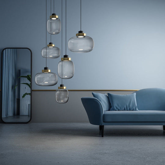 Modern Smoky Glass Led Pendant Light - 7’/8.5’ Wide Suspension Kit In White/Warm